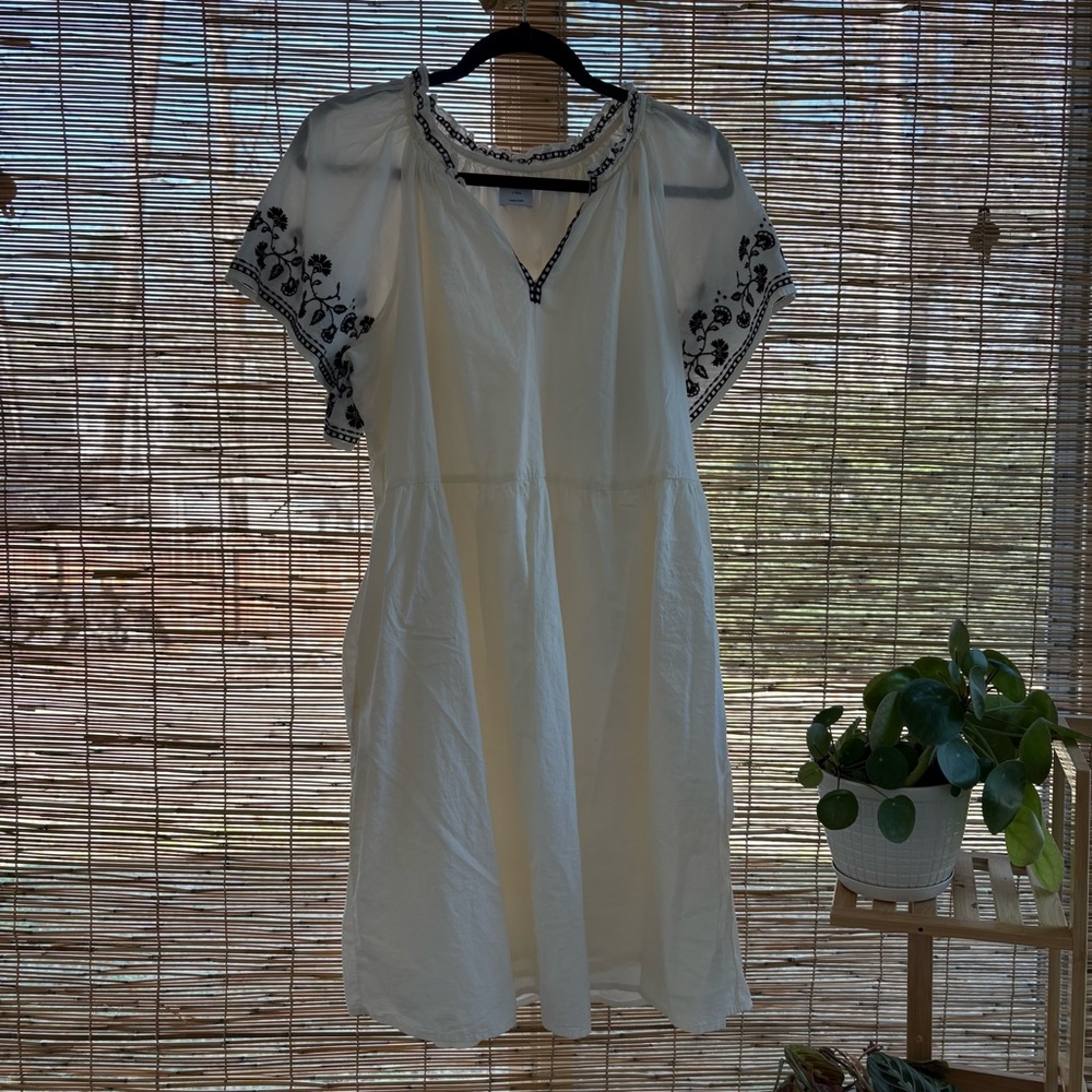 Old Navy Cream Midi Dress with Black Embroidery